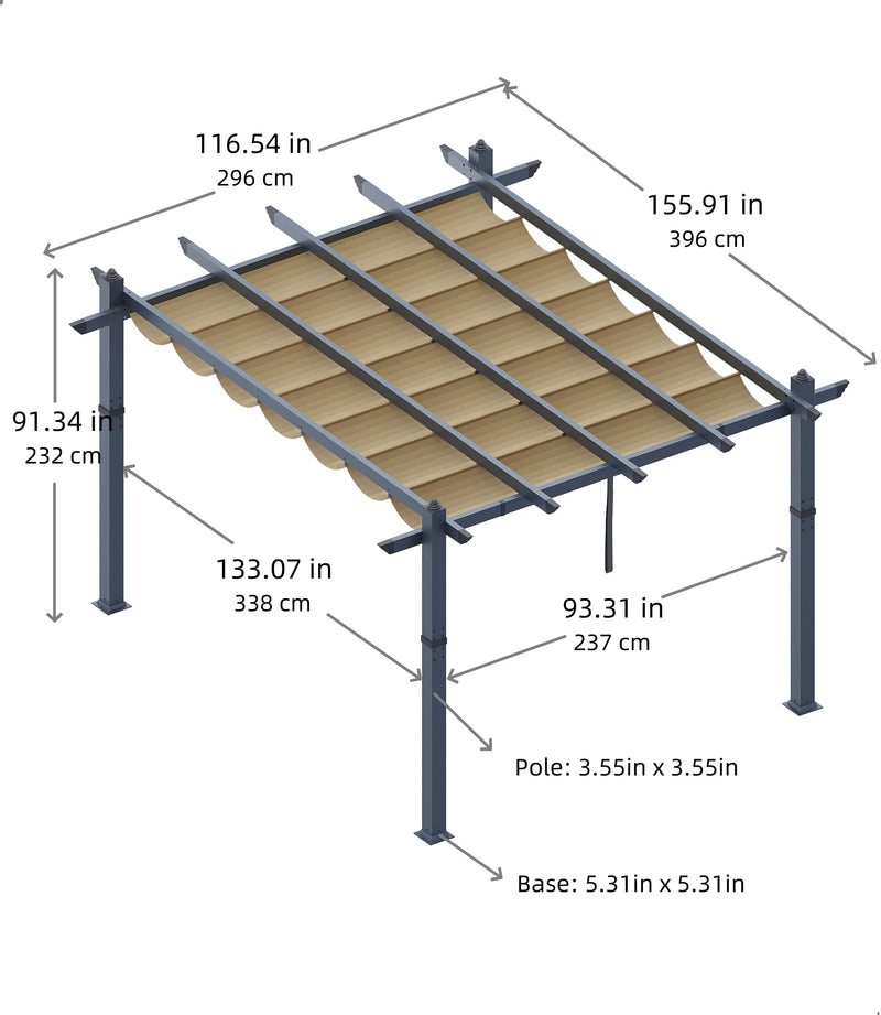 GarveeLife 10x13 Ft Aluminum Pergola, Outdoor Metal Pergola with Adjustable Canopy, Reinforced Frame Outdoor Shelter for Backyard, Garden and Deck - Khaki