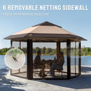 CROWN SHADES 12x12 Pop up Gazebo with Mosquito Nettings, Patented Center Lock 6-Sided Portable Gazebo, 300D Silver-Coated Fabric UV Resistant, Pop Up Canopy Tent for Patio, Party, Beige&Coffee
