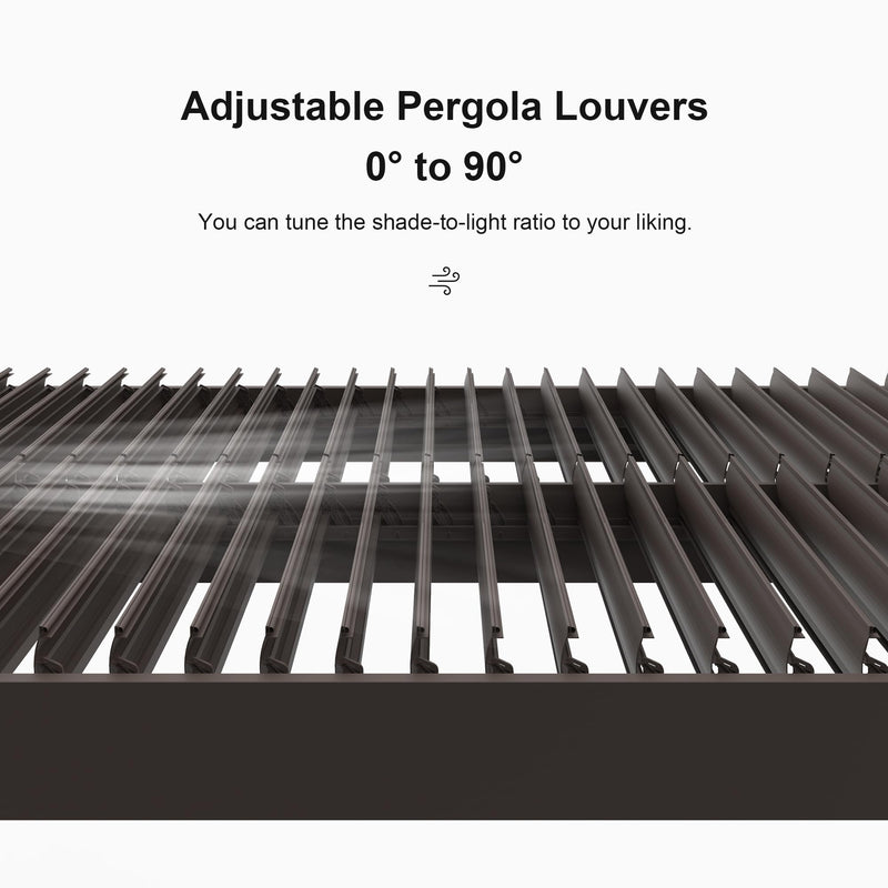 PURPLE LEAF Outdoor 10' × 14' Louvered Pergola with Roller Blinds Patio Adjustable Aluminum Canopy Retractable Metal Roof for Deck Outside Backyard Hardtop Gazebo Sun Shade, 2 Short and 1 Long Side