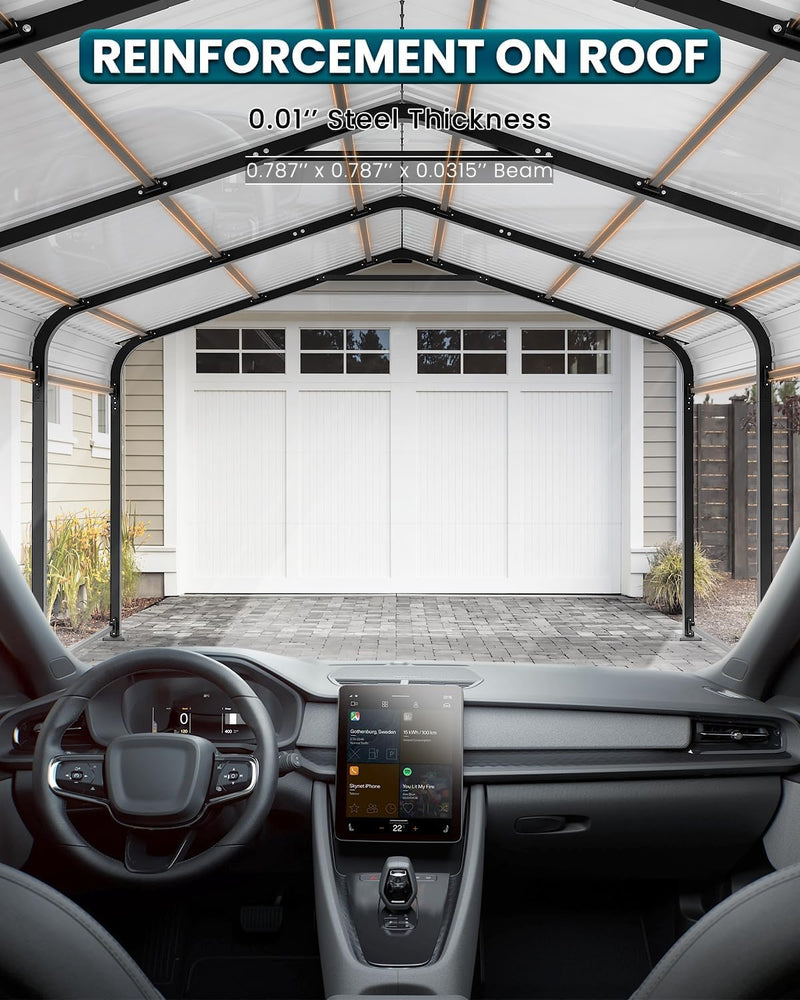 Metal Carport 12x21 Heavy Duty Easy Snow Off & Self Draining Design, 70KG/㎡ Load Ideal for Snow/Rain/Wind Conditions, Enhanced Base & Double Rust Proof Coating & Galvanized for Boats and Car, Truck