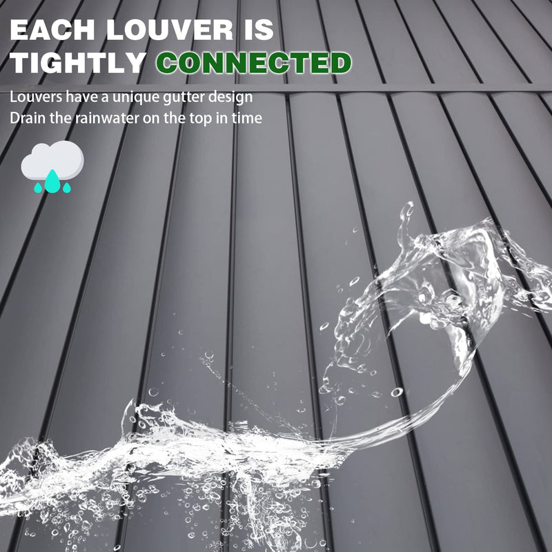 MELLCOM Louvered Pergola - 10x10 Aluminum Pergola with Adjustable Louvered Roof, Waterproof Curtains and Nets, Gray