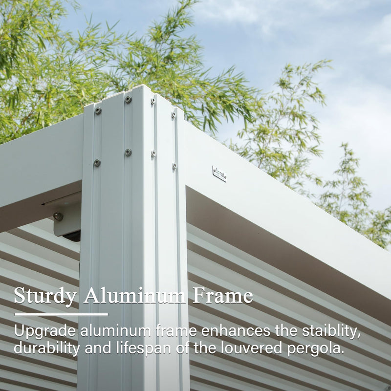 Domi Outdoor Louvered Pergola 10x16FT with Adjustable Steel Roof, Outdoor Aluminum Structure Rainproof Pergola for Backyard, Garden and Lawn,White