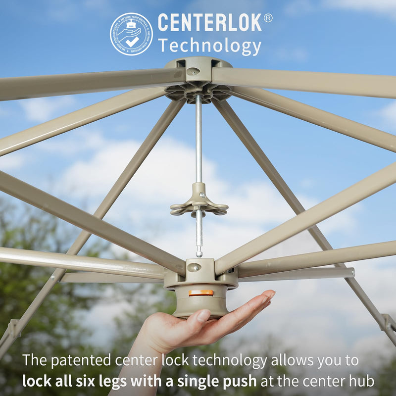 CROWN SHADES 12x12 Pop up Gazebo with Mosquito Nettings, Patented Center Lock 6-Sided Portable Gazebo, 300D Silver-Coated Fabric UV Resistant, Pop Up Canopy Tent for Patio, Party, Beige&Coffee