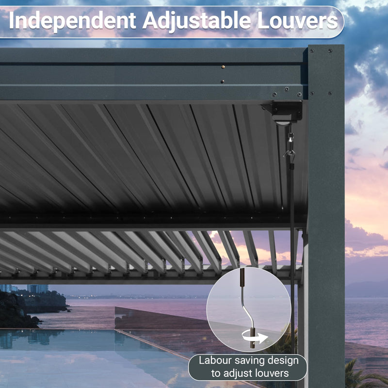 SHPAI 10’ x 16’ Louvered Pergola, Outdoor Pergola Aluminum Frame with Adjustable Rainproof Metal Roof, Permanent Sun Shade with Drainage System for Backyard, Garden and Lawn (Grey)