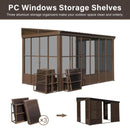 Domi 8x12FT Sun Room, Wall Mounted Gazebo Solarium with Galvanized Steel Sloping Roof, Moveable PC Screen, Front Door & 2 Side Entrance, Outdoor Aluminum Lean-to Sunroom for Patio Deck