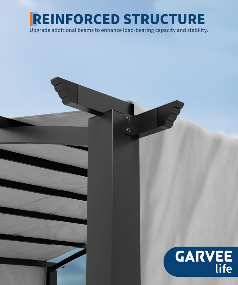 GarveeLife 12' x 9' Outdoor Arched Pergola, Metal Gazebo with Retractable Sun Shade for Backyards, Lawn, Patios (Grey)