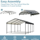 VIWAT Carport 10x15 FT Metal Carport with Enhanced Base Outdoor Heavy Duty Garage Galvanized Car Shelter for Pickup, Boat, Car and Tractors