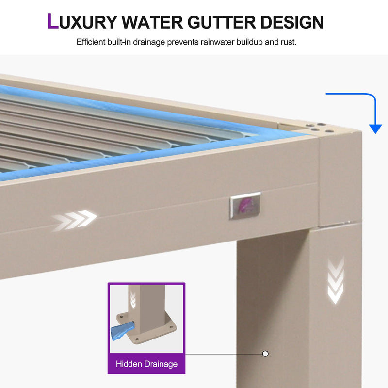 PURPLE LEAF Louvered Pergola 10' × 15', Aluminum Outdoor Hardtop Pergola with Adjustable Retractable Louvre Roof for Deck, Garden Backyard