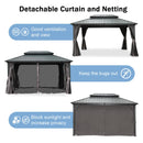 Domi 10x14FT Hardtop Gazebos, Aluminum Metal Gazebo with Galvanized Steel Double Roof Canopy, Curtain and Netting, Permanent Gazebo Pavilion for Patio, Backyard, Deck and Lawn, Grey