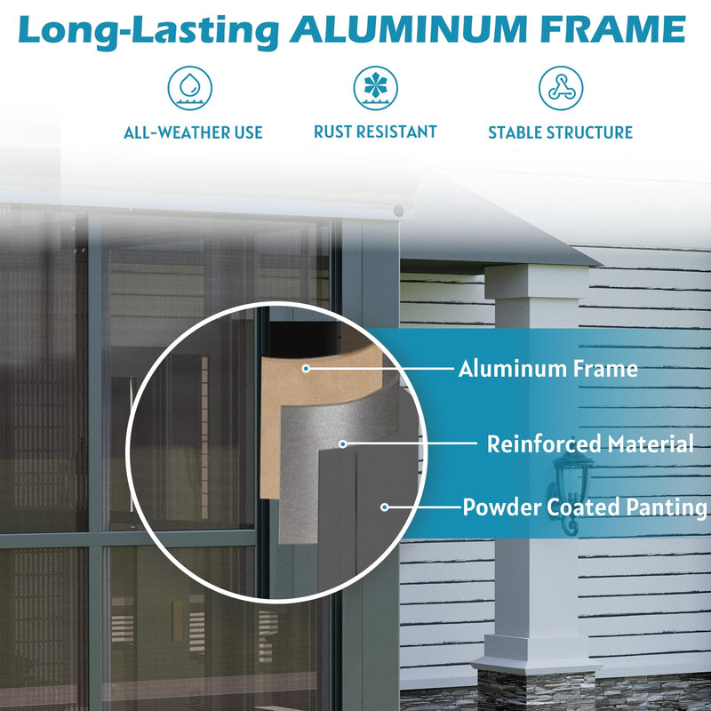 EROMMY 10' x 16' Sunroom, Wall Mounted Gazebo Solarium with Aluminum Frame, Polycarbonate Roof, Permanent Sun Room with Sliding Doors, Lockable PC Screen Walls, Lean to Gazebo for Garden, Patio, Grey