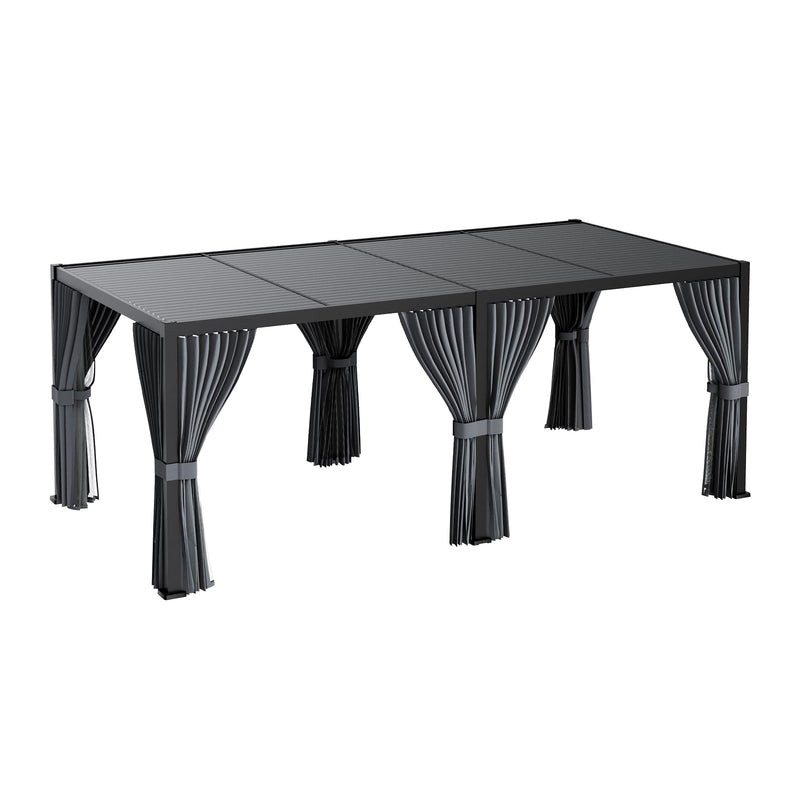 SUNBURY 10'X 20' Louvered Pergola, Aluminum Outdoor Pergola with 4 Adjustable Roof, All-Weather Use, Netting & Privacy Curtains, Waterproof Patio Shade Cover for Patio, Backyard, Lawn, Garden, Black