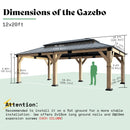 AMERLIFE 12x20 ft Hardtop Gazebo, Spruce Wood Gazebo with Iron Double Roof, Outdoor Pergola with Wood Frame for Garden, Porch, Patio, Charcoal Gray + Brown Gray