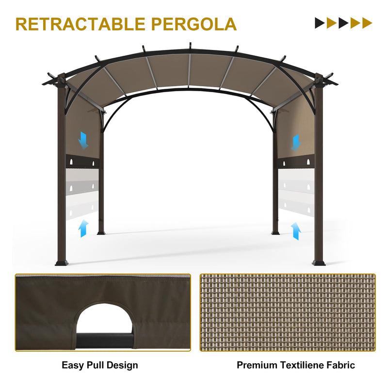 COOS BAY Outdoor Patio Pergola 11.4x11.4 ft with Retractable Textilene Canopy Top, Metal Frame Sun Shade for Backyard, Garden, Porch and Deck, Beige