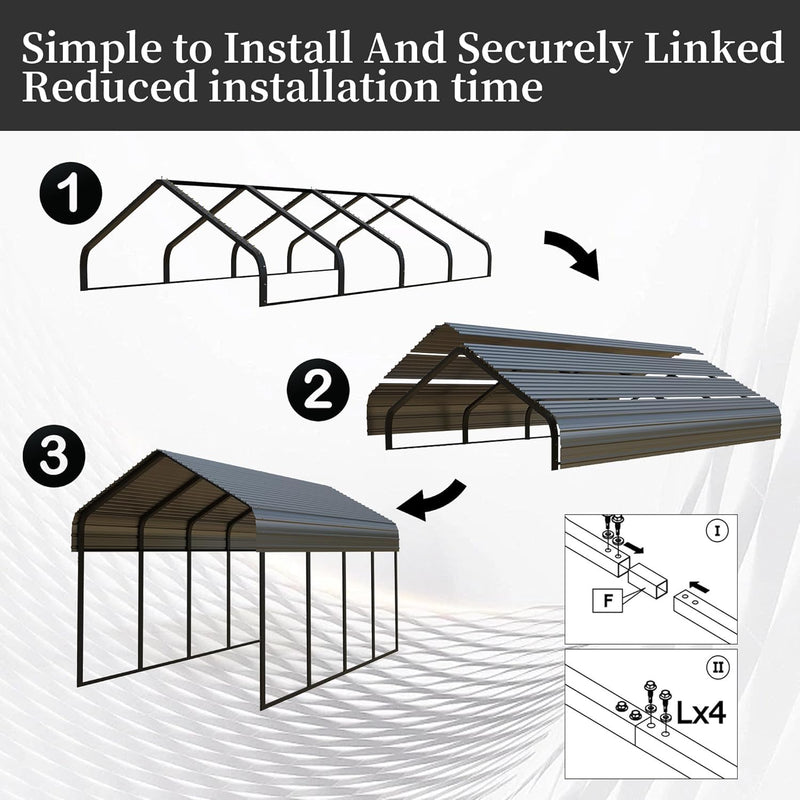 10x20 FT Metal Carport Heavy Duty with Galvanized Steel Roof & Frame, All-Weather Portable Car Garage Canopy Shelter for Cars, Safe Boat Cover Car Ports for Yard