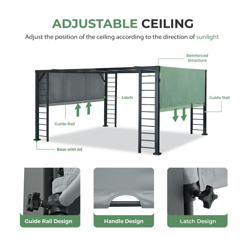 LUXIJOY 10' X 12' Outdoor Retractable Pergola, Aluminum Pergola with Retractable Sun Shade Canopy, Patio Metal Pergola for Deck, Backyard, Garden