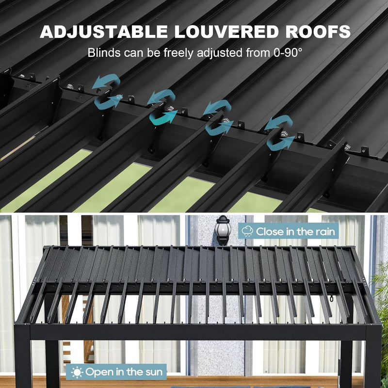 Outdoor Louvered Pergola 10' x 10', Aluminum Louvered Pergola with Adjustable Roof, Adjustable Pergolas for Outdoor Deck, Patio, Lawn & Garden