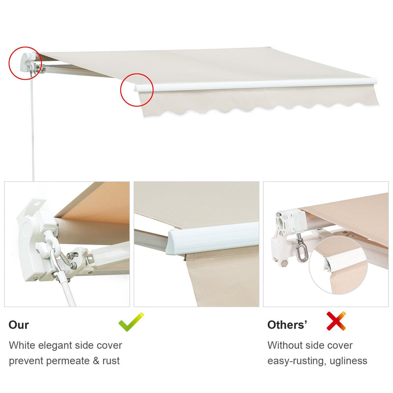 Diensweek 12'x10' Patio Awning Retractable, Fully Assembled Manual Commercial Grade - Quality 100% 280G Ployester Window Door Sunshade Shelter - Deck Canopy Balcony P100 Series (12'x10', Beige)