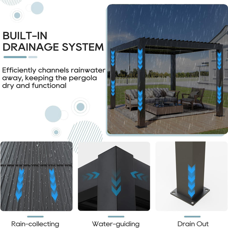 Outdoor Louvered Pergola 10' x 10', Aluminum Louvered Pergola with Adjustable Roof, Adjustable Pergolas for Outdoor Deck, Patio, Lawn & Garden