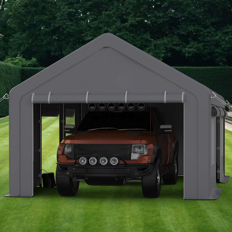 GarveeLife 12x20ft Carport Heavy Duty, Portable Garage with 4 Doors + 4 Window, Upgraded Carport with Reinforced Steel Poles, Uv Resistant Waterproof Tarp for Car, Truck, Boat