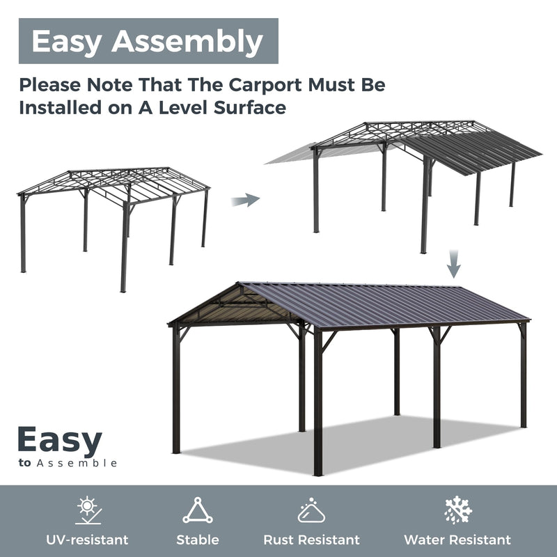 GREEN PARTY 10 x 20 ft Metal Carport Kits with Galvanized Steel Roof, Heavy Duty Metal Carport Canopy, Outdoor Car Tent Metal Garage Shelter for Car, SUV, Truck and Boats, Grey