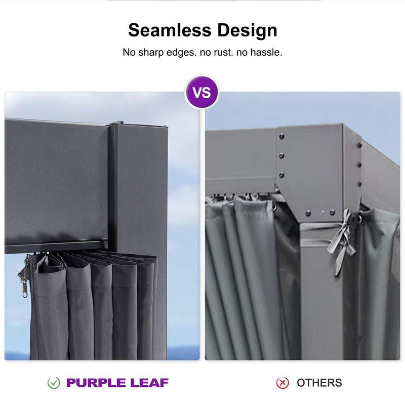 PURPLE LEAF Louvered Pergola 12' x 16' Outdoor Aluminum Modern Gray Pergola with Privacy Curtains and Mesh Netting Adjustable Louvered Roof Durable All-Weather Gazebo