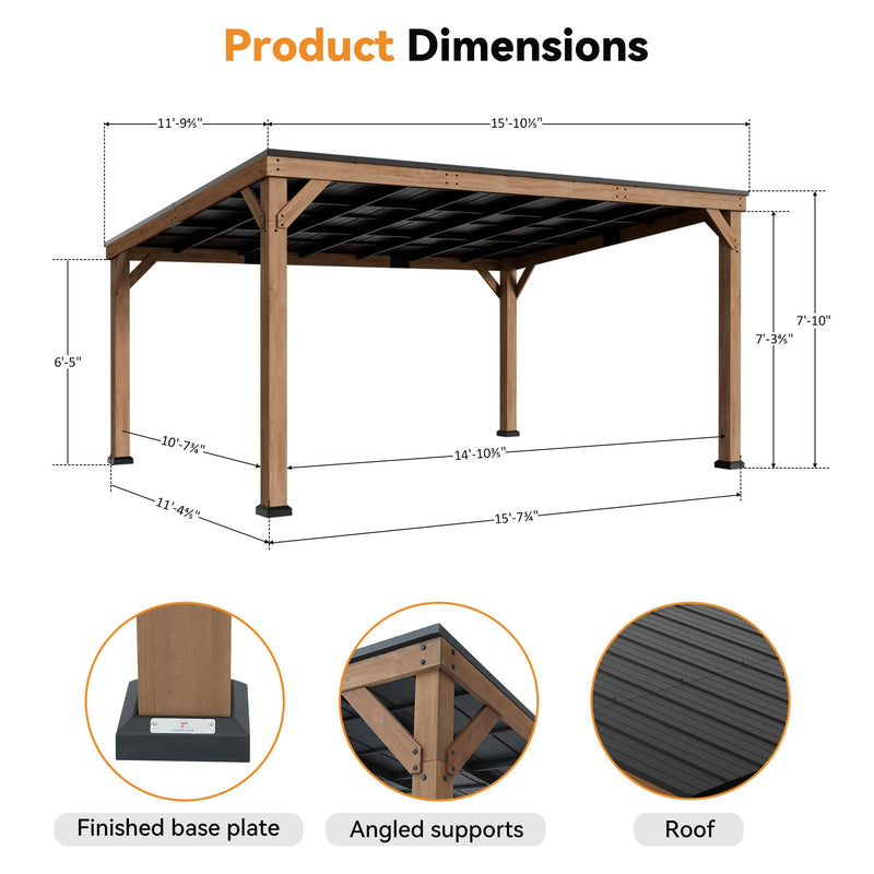 Modern Shade Supreme Cedar Wood Gazebo 12' x 16' with Hardtop Slope Roof, Wooden Grill Gazebo with Durable and Rot-Resistant, Supports Snow Loads and High Wind Speeds, Ideal for Backyard, Deck, Garden