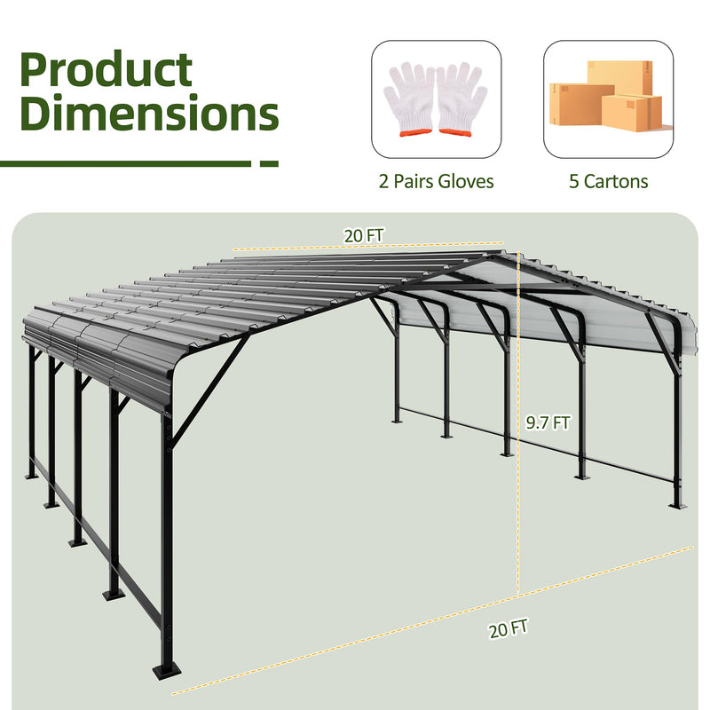 JAMFLY 20X20 FT Carport, Heavy Duty Carport Canopy with Galvanized Steel Roof and Frame, Metal Carport Upgraded Extra Large Garage for Pickup, Boat, Car and Tractors
