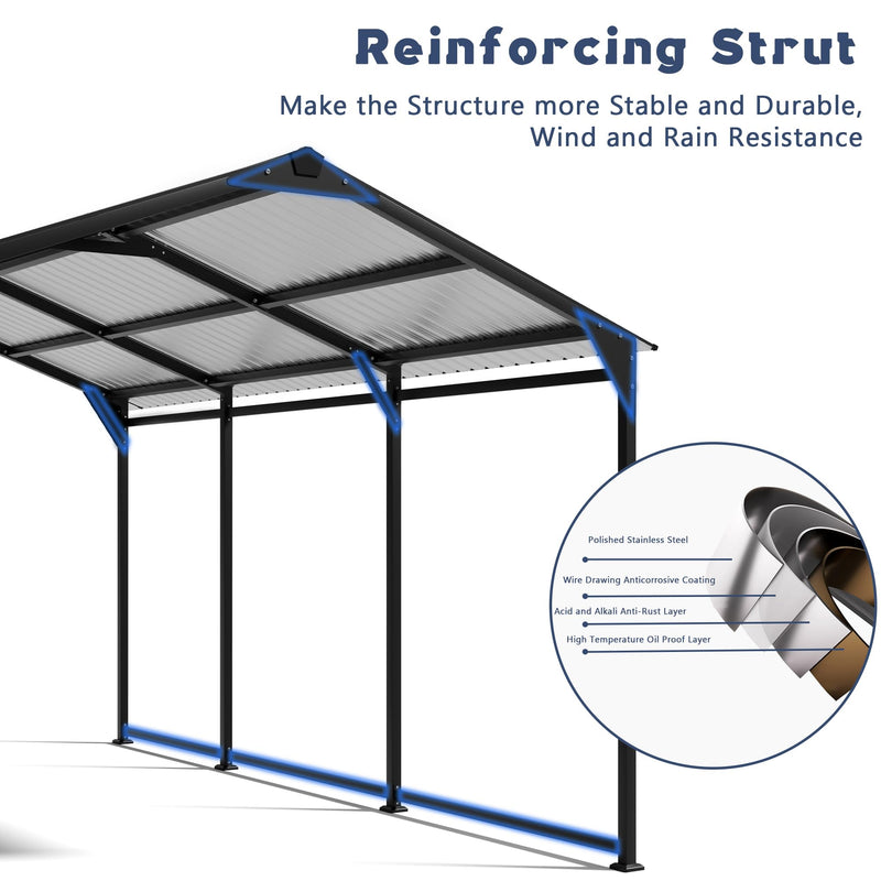 Carport Canopy 10x15 Heavy Duty,Metal Carport with Reinforced Structrure and Base,Outdoor Garage Car Shelter Frame for Pickup, Boat, Car and Tractors，Black