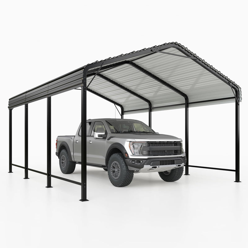 VIWAT Carport 10x15 FT Metal Carport with Enhanced Base Outdoor Heavy Duty Garage Galvanized Car Shelter for Pickup, Boat, Car and Tractors
