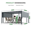 LUXIJOY 13' x 15' Aluminum Retractable Pergola, Modern Silver Outdoor Patio Gazebo with Fixed Canopy and Unique Column Design