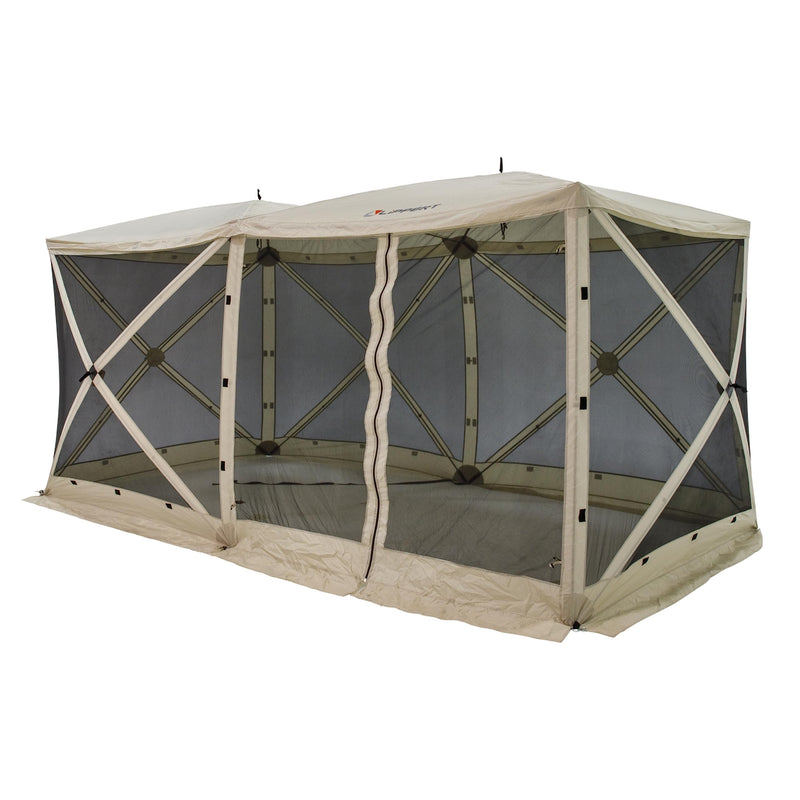 Lippert Picnic Popup Double Gazebo Tent for Camping, Patios and Easy Outdoor Shelter, 16' x 8' Breathable Mesh Screen Walls, 8-12 People, 128 Sq. Ft. Integrated Lantern Holders - 2022114836