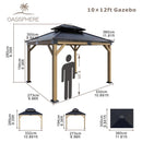 Oasisphere 10x12 Wood Gazebo, Cedar Wood Hardtop Pavilion with Double-Layer Galvanized Steel Roof, 120mm Thick Wooden Posts for Patio, Backyard, Garden, Deck