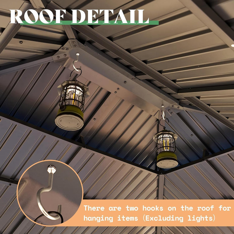 AMERLIFE 13x15 Spruce Wood Gazebo, Hardtop Gazebo with Double Iron Roof & Storage bar, Outdoor Paviloin with Wood Frame for Patio, Parties, Garage, Lawns