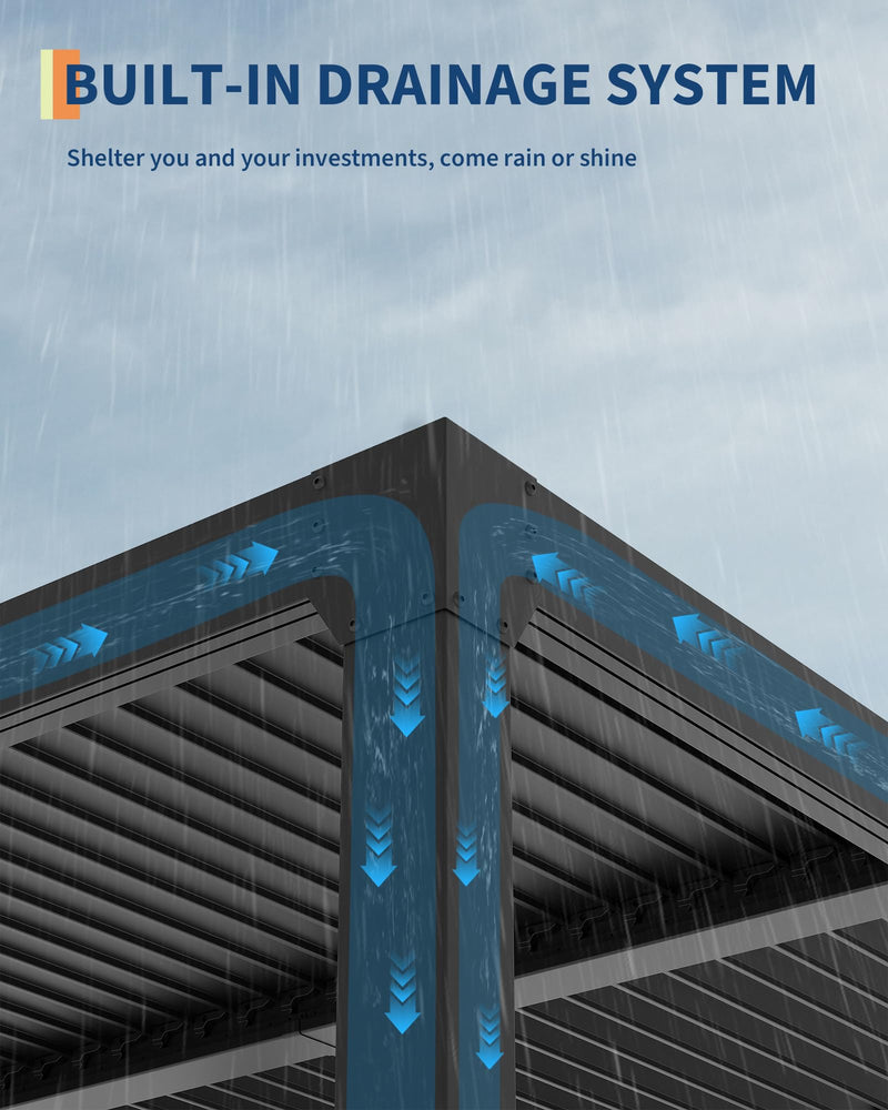 GarveeLife Louvered Pergola 10 ft x10', Outdoor Pergola with Adjustable Louvered Roof, Reinforced Aluminum Frame, Integrated Drainage System, Hardtop Gazebo for Patio, Deck, Gray