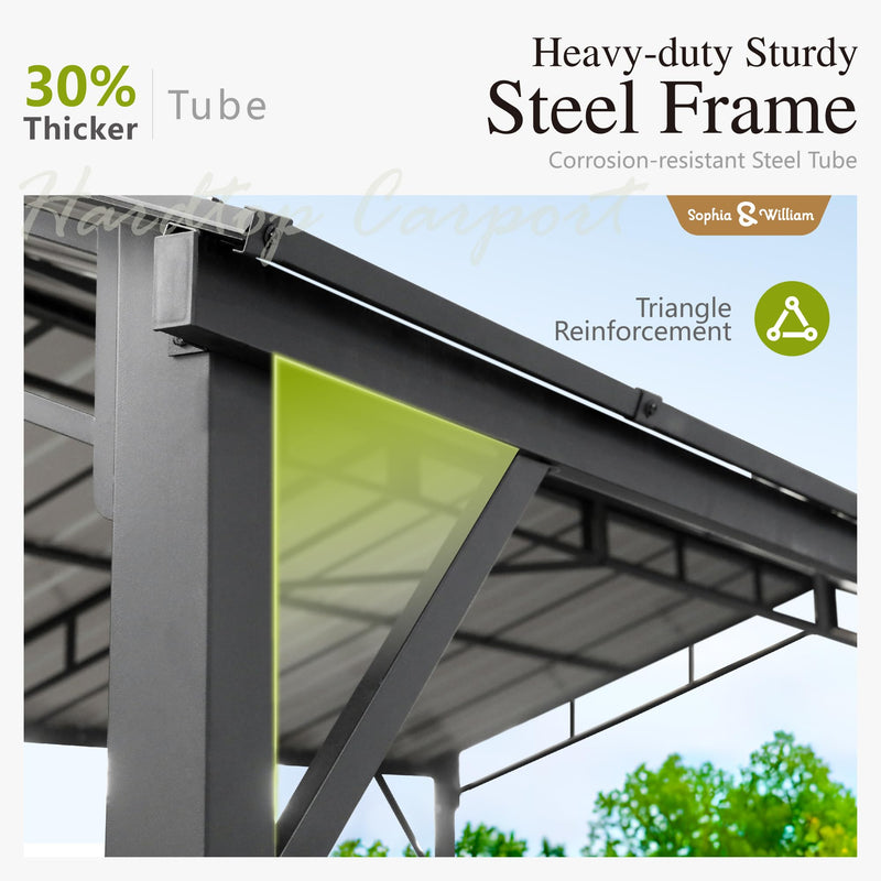 Sophia & William Carport Car Port Metal Canopy 10x20 ft Heavy Duty for Snow, Portable Garage Kit Shed Tent Shelter Metal Frame All Weather Outdoor for Boat with Anti-Leak Seam Taped, Dark Grey