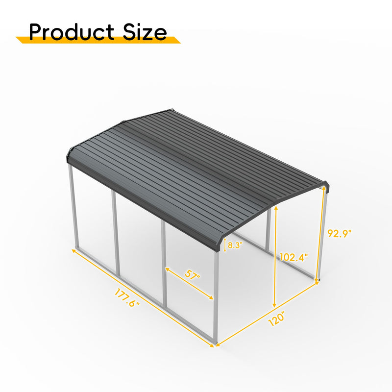 Betterhood 10x15 FT Heavy Duty Metal Carport with Galvanized Steel Roof and Metal Carport Kits, Outdoor Carport Canopy Enhanced Base, Multi-Purpose Extra Large Car Shelter for Car, SUV, Truck and Boat