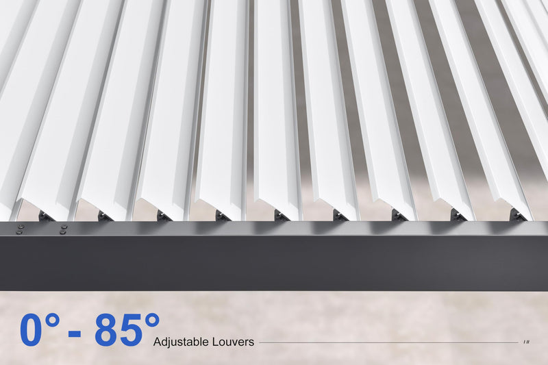 PURPLE LEAF Louvered Pergola 10' x 12' Outdoor Aluminum Pergola with White Adjustable Rainproof Roof Grey Frame Hardtop Gazebo for Patio Deck Garden