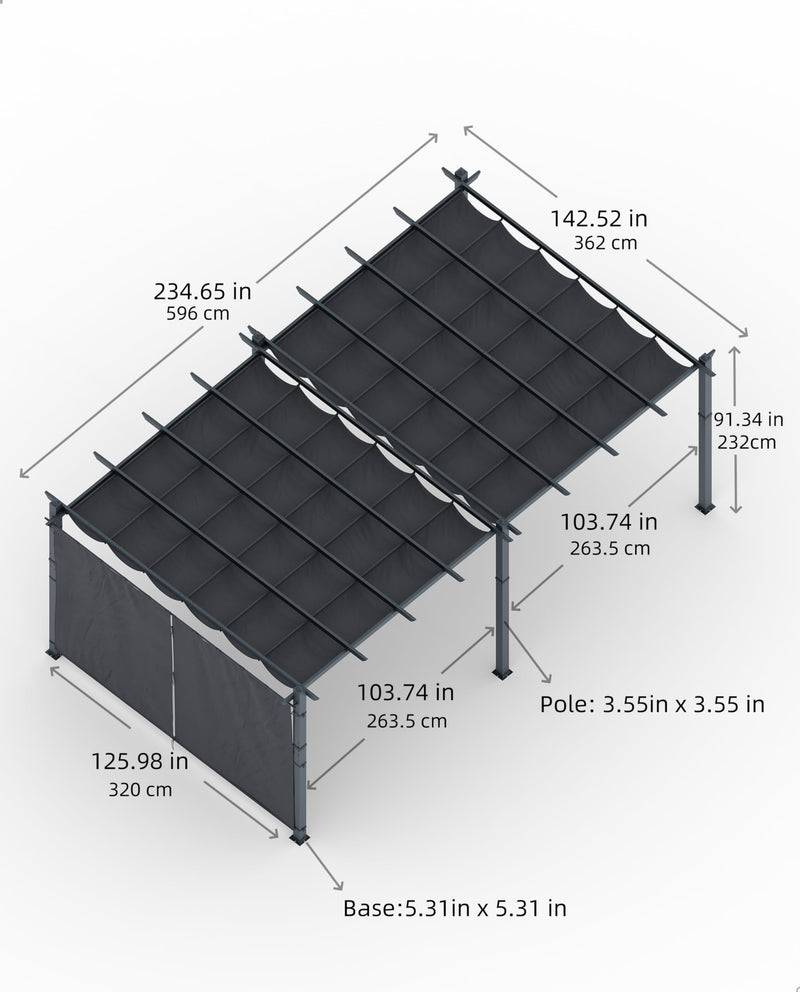 GarveeLife 12x20 Ft Aluminum Pergola, Outdoor Metal Pergola with Adjustable Canopy, Reinforced Frame Outdoor Shelter for Backyard, Garden and Deck - Gray