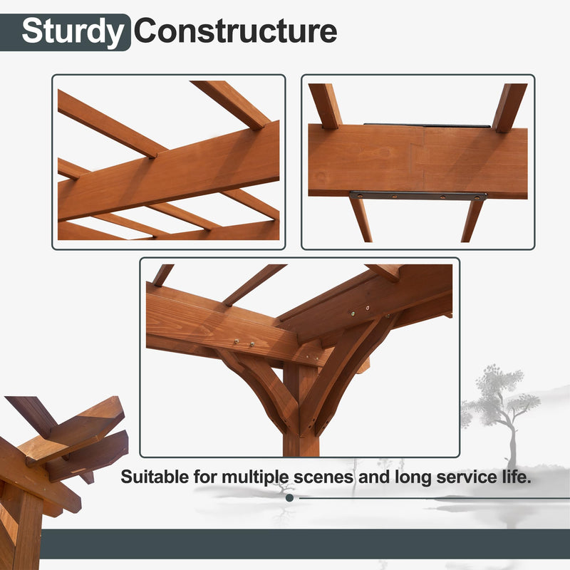 YOPTO 12x16 FT Outdoor Gazebo,Wooden Grape Pergola with Waterproof and Climbing Plant Support,Garden,Terrace,Backyard,Deck, Wind Protection Rating:Level 6,Brown