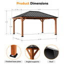 Modern Shade Tranquil Grove Wood Gazebo 12' x 16', Permanent Grill Gazebo with Galvanized Steel Hardtop Roof, Cedar Framed Wooden Pavilion for Garden, Backyard