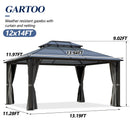 GARTOO 12x14FT Polycarbonate Hardtop Gazebo with Double Roof - Heavy-Duty Steel Frame Gazebo with Breathable Netting & Privacy Curtain for Patio, Porch, Garden, Lawn, Deck, Backyard