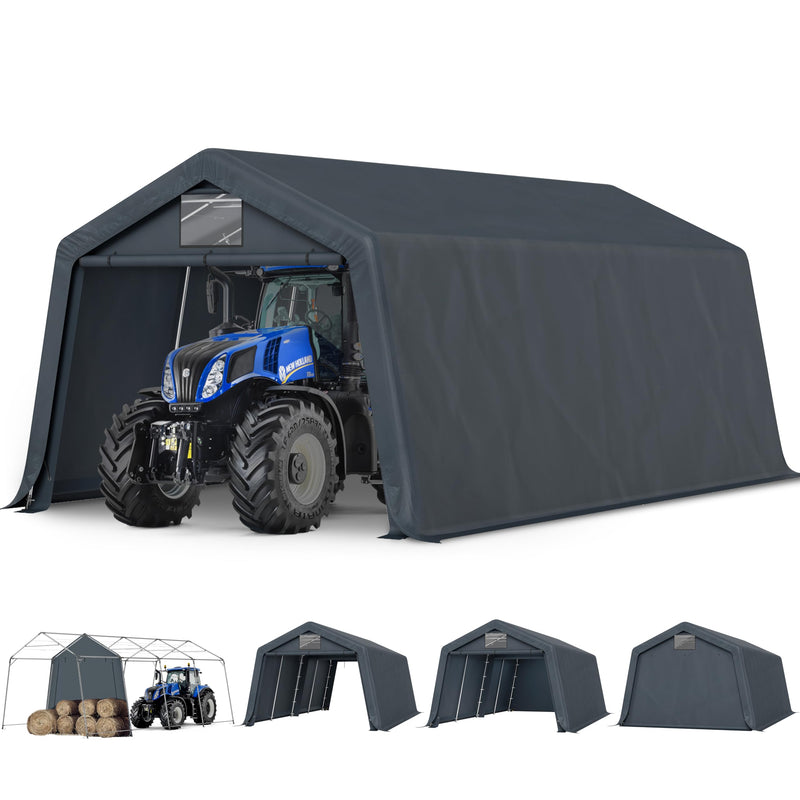 HERA'S PALACE 13x22 ft Heavy Duty Carport Portable Canopy Storage Shelter Shed with Metal Frame and Divider Curtain All-Season Tarp for Car Boat Truck Motorcycle
