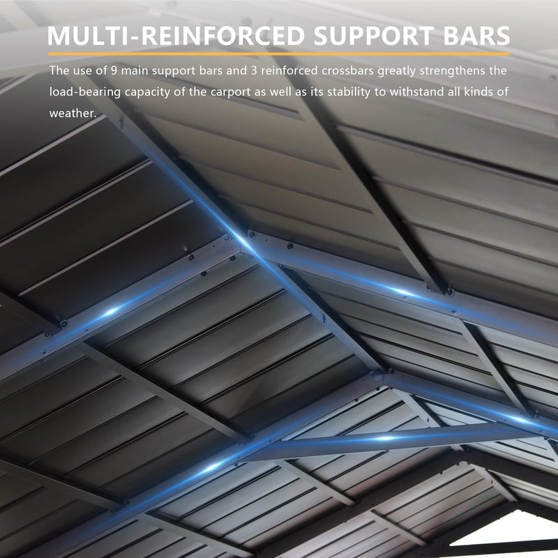 ALAULM 12x22 FT Heavy Duty Carport with Galvanized Steel Roof and Enhanced Frame, Durable Metal All Weather Carport Garage for Cars,Trucks,Boats,and Tractors