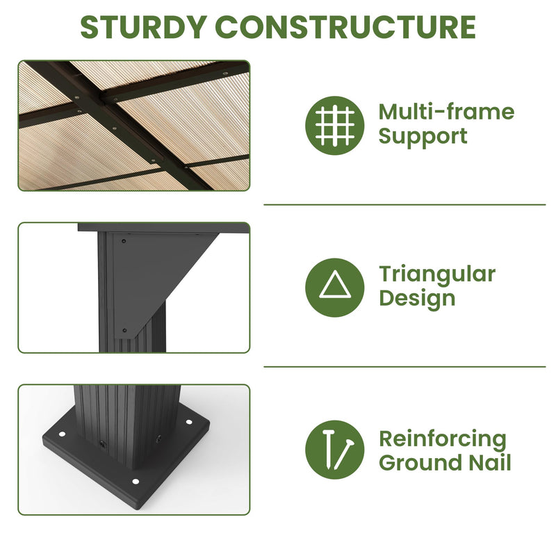 Patiopia 10 * 12FT Pergola,4 * 4 Inch Thickened Pillars & Enlarged Base,Outdoor Hardtop Lean to Gazebo,Wall Mounted Pergola,Pergolas Gazebos Clearance,Aluminum Frame Pergola,UV Resistant Patio Roof