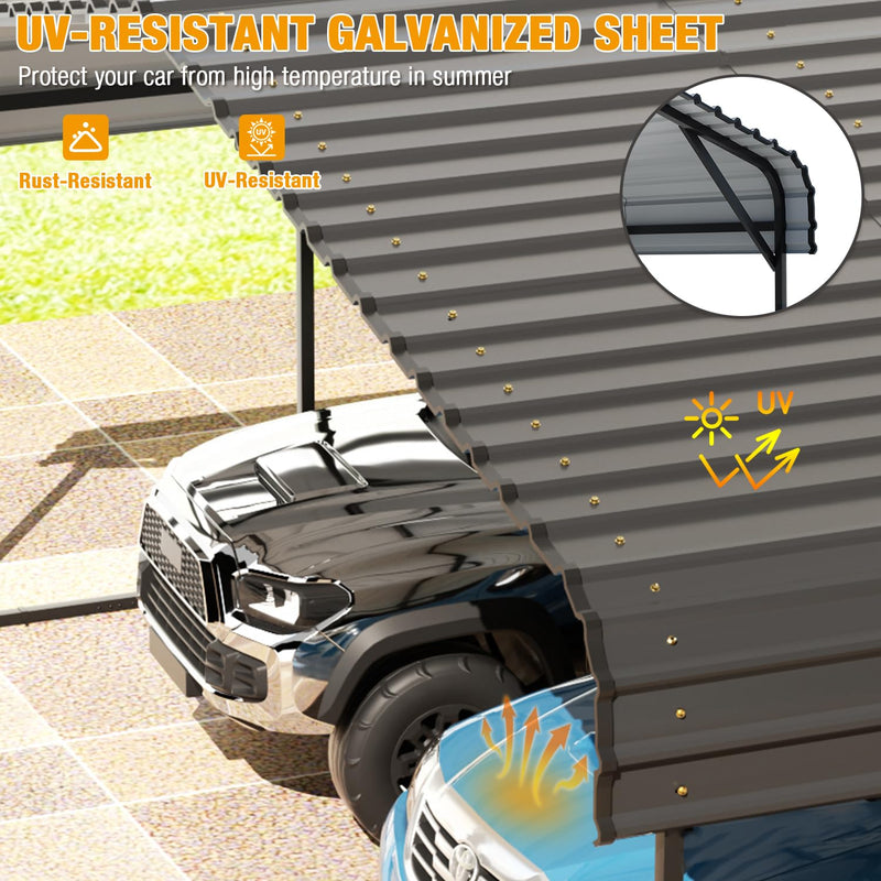 EBE 20' x 20' Metal Carport, Outdoor Heavy Duty Carport with Galvanized Steel Roof and Enhanced Metal Frame Structure, Garage Car Shelter Shade for SUV Trucks and Boats