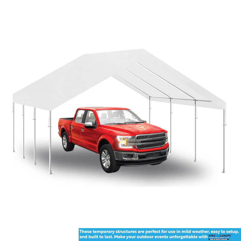 King Canopy Hercules 18-Feet by 20-Feet, 2-Inch Hammertone Steel Frame w/Buttons, 8-Leg, Carport, White