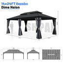 SHPAI 14’ x 24’ Outdoor Hardtop Gazebo with Gutters, Permanent Metal Hard Top Gazebo, Double Roof Galvanized Heavy Duty with Curtains and Netting for Backyard, Patio, Deck, Hot Tub, Grey