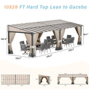 RTDTD 10' x 28' Gazebo，Hard Top Lean to Gazebo Wall Mount Heavy Hardtop Gazebos Outdoor Pergola with Curtains and Netting for Patio Garden Lawn Backyard Deck (Brown)