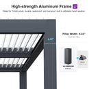 PURPLE LEAF 11' x 15' Adjustable Louvered Pergola with Drainage System Aluminum Outdoor Pergola with White Sun Shade Roof Hardtop Gazebo Metal Patio for Deck Backyard Garden