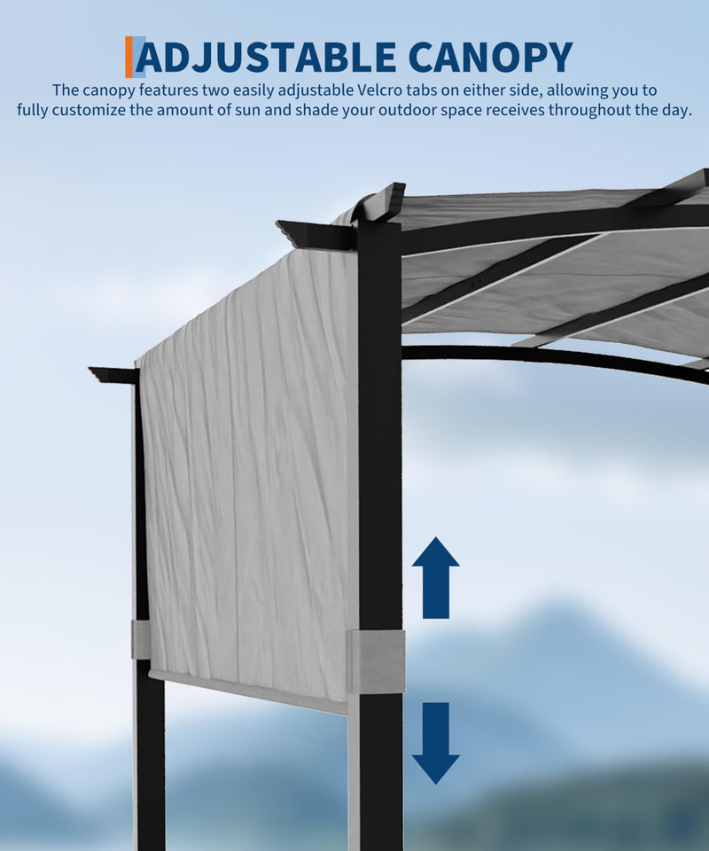 GarveeLife 12' x 9' Outdoor Arched Pergola, Metal Gazebo with Retractable Sun Shade for Backyards, Lawn, Patios (Grey)